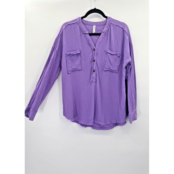 Zenana Outfitters Tops - Zenana Purple Gauze Long Sleeve Top Medium 3 Button V-Neck Fairy Boho Beachy